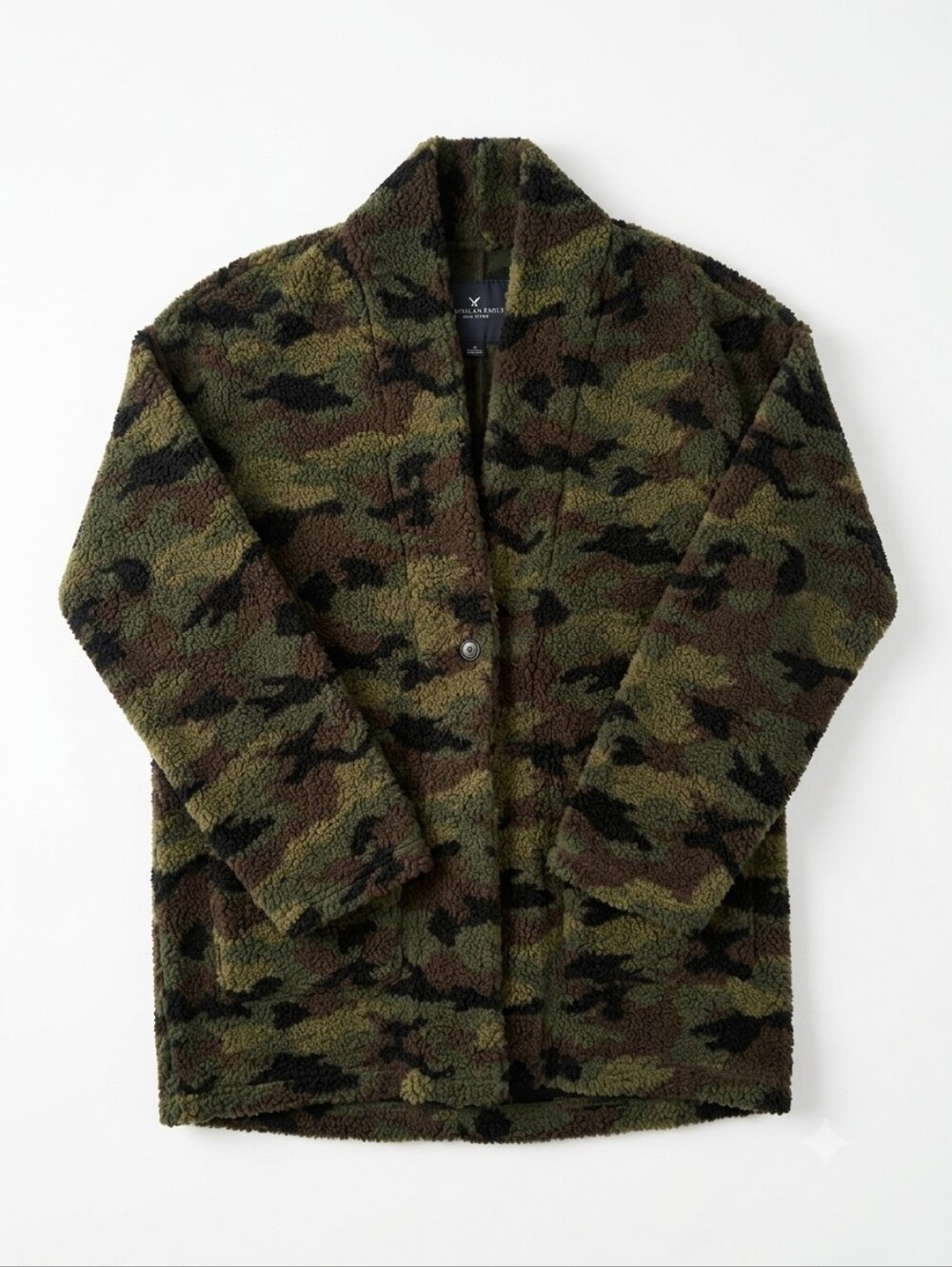 American Eagle Outfitters Camouflage Faux Sherpa Fleece Cardigan Coat | Size L